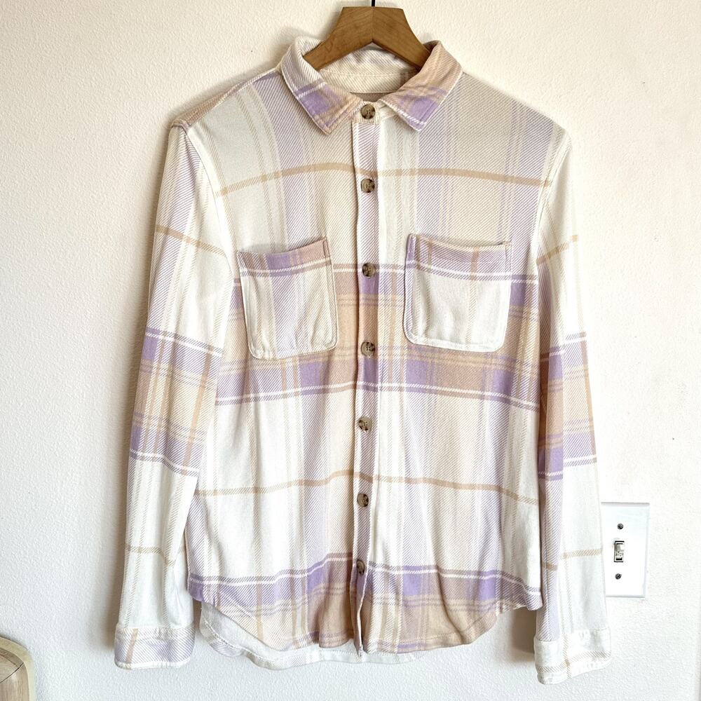 C&C California Plaid Button Up Lightweight Flannel S Soft Boho Coastal purple